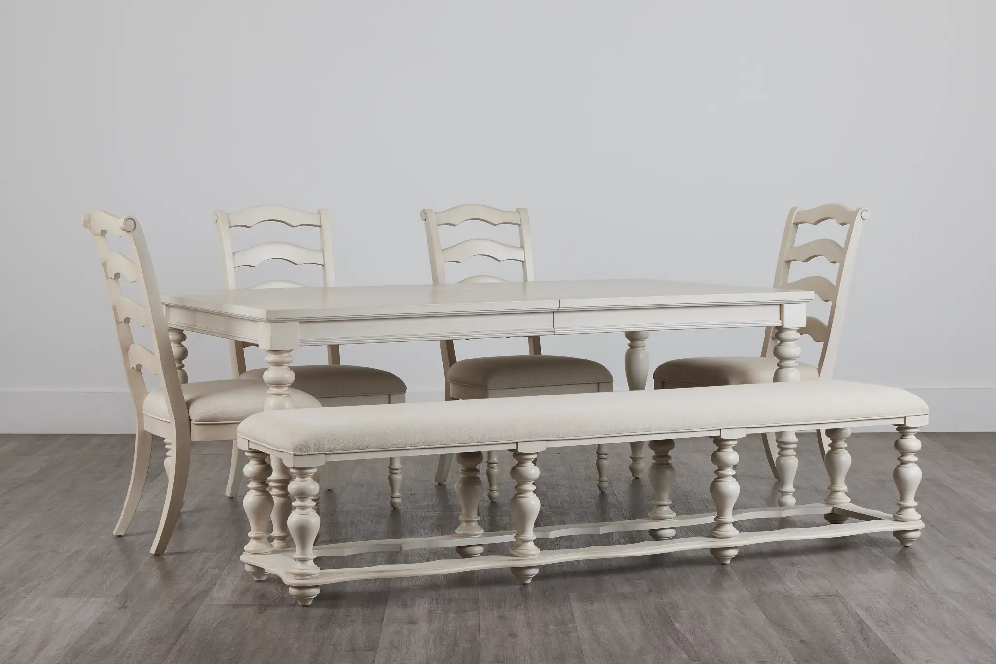 Savannah Ivory Rect Table, 4 Chairs & Bench Savannah Ivory Rect Table, 4 Chairs & Bench