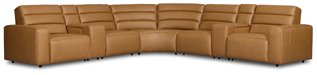 Sawyer Light Brown Micro Large Dual Power Reclining Two-arm Sectional