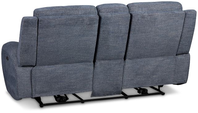 Walker Blue Fabric Reclining Console Loveseat