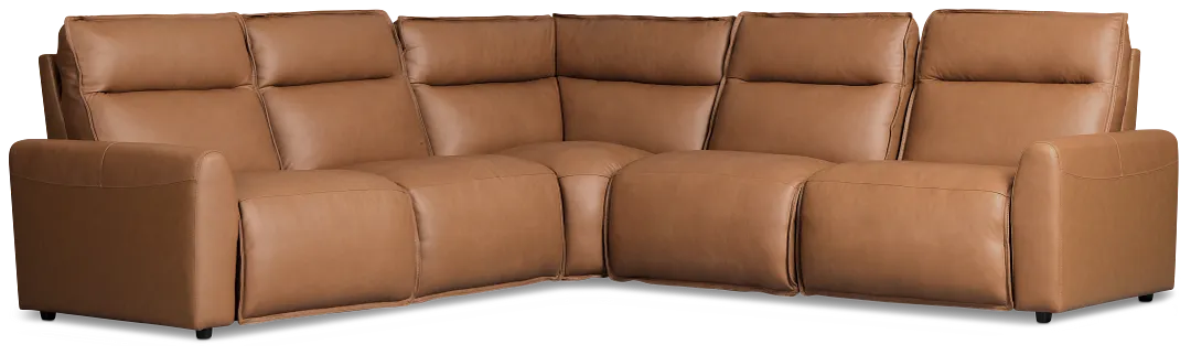 Edison Medium Brown Leather/vinyl Small Triple Power Reclining 2-arm Sectional
