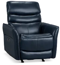Preston Dark Blue Lthr/vinyl Power Recliner With Heat And Massage