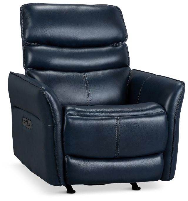 Preston Dark Blue Lthr/vinyl Power Recliner With Heat And Massage