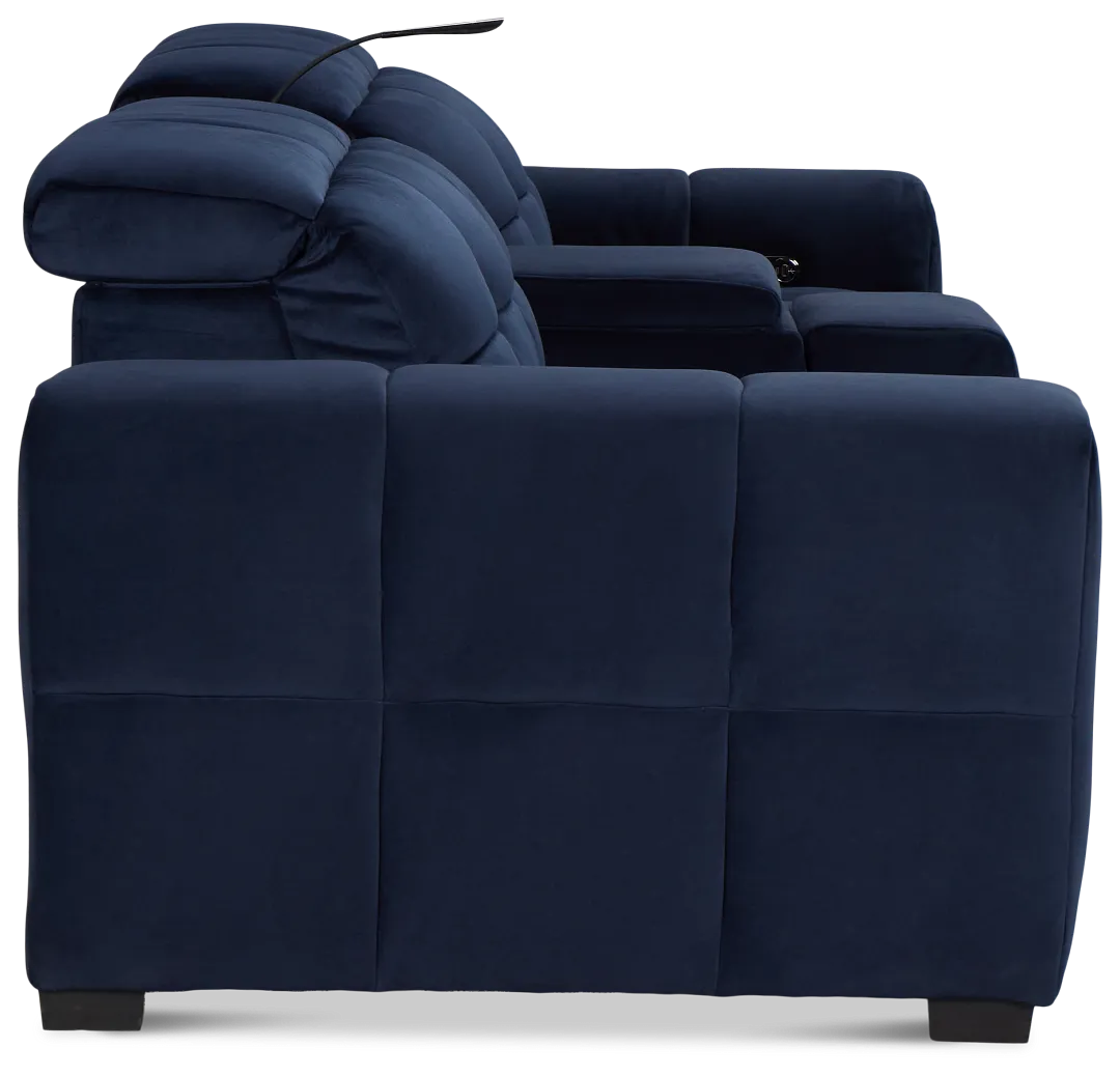 Gemma Navy Velvet Power Reclining Console Sofa
