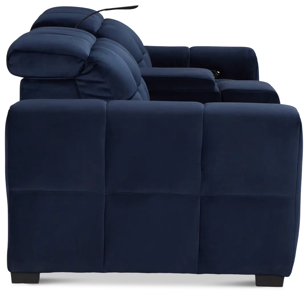 Gemma Navy Velvet Power Reclining Console Sofa Gemma Navy Velvet Power Reclining Console Sofa