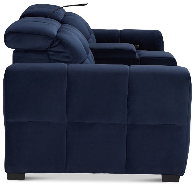 Gemma Navy Velvet Power Reclining Console Sofa