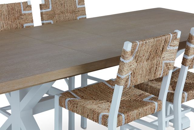 Nantucket Two-tone Light Tone Trestle Table & 4 Woven Chairs
