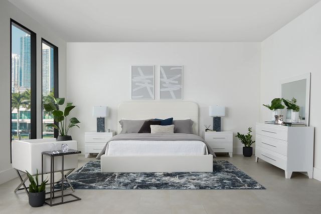 Doral White Curved Upholstered Platform Bed