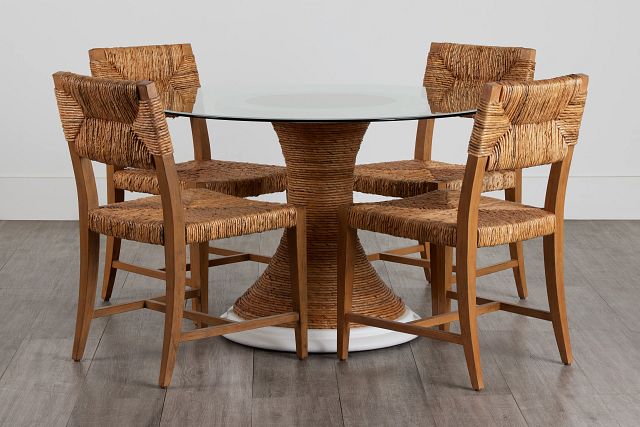 Boca Grande Glass Mid Tone Round Table & 4 Woven Chairs (0)