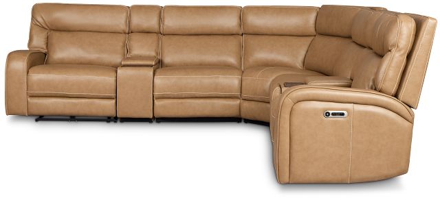 Jasper Light Brown Leather Large Triple Power Reclining Two-arm Sectional