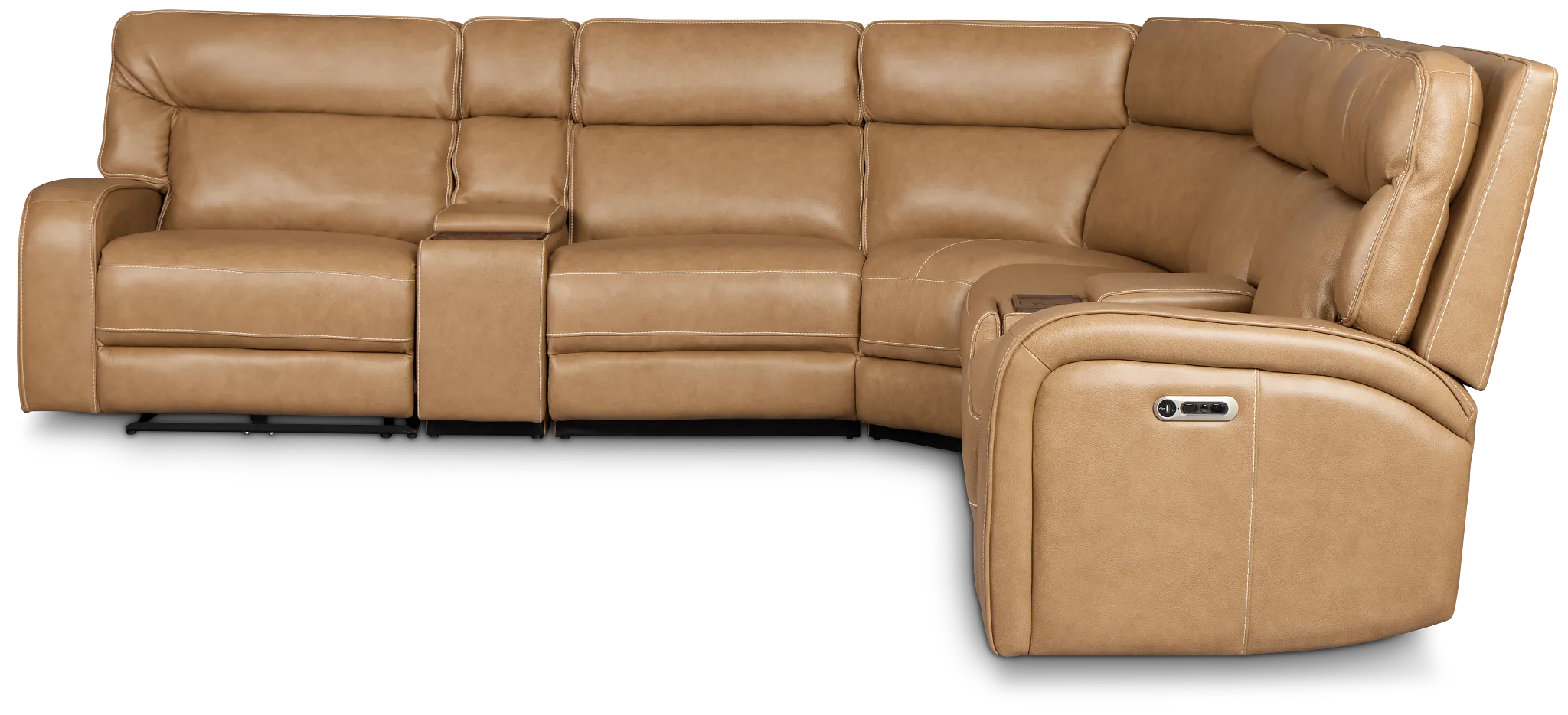 Jasper Light Brown Leather Large Triple Power Reclining Two-arm Sectional