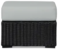 Montecito Black Small Ottoman With Light Blue Cushions