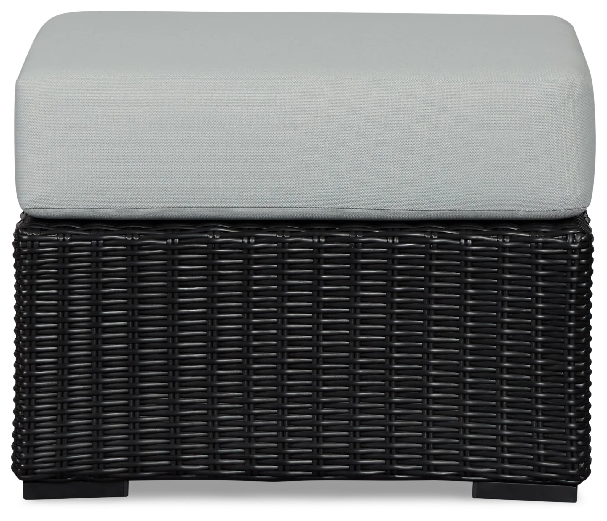 Montecito Black Small Ottoman With Light Blue Cushions