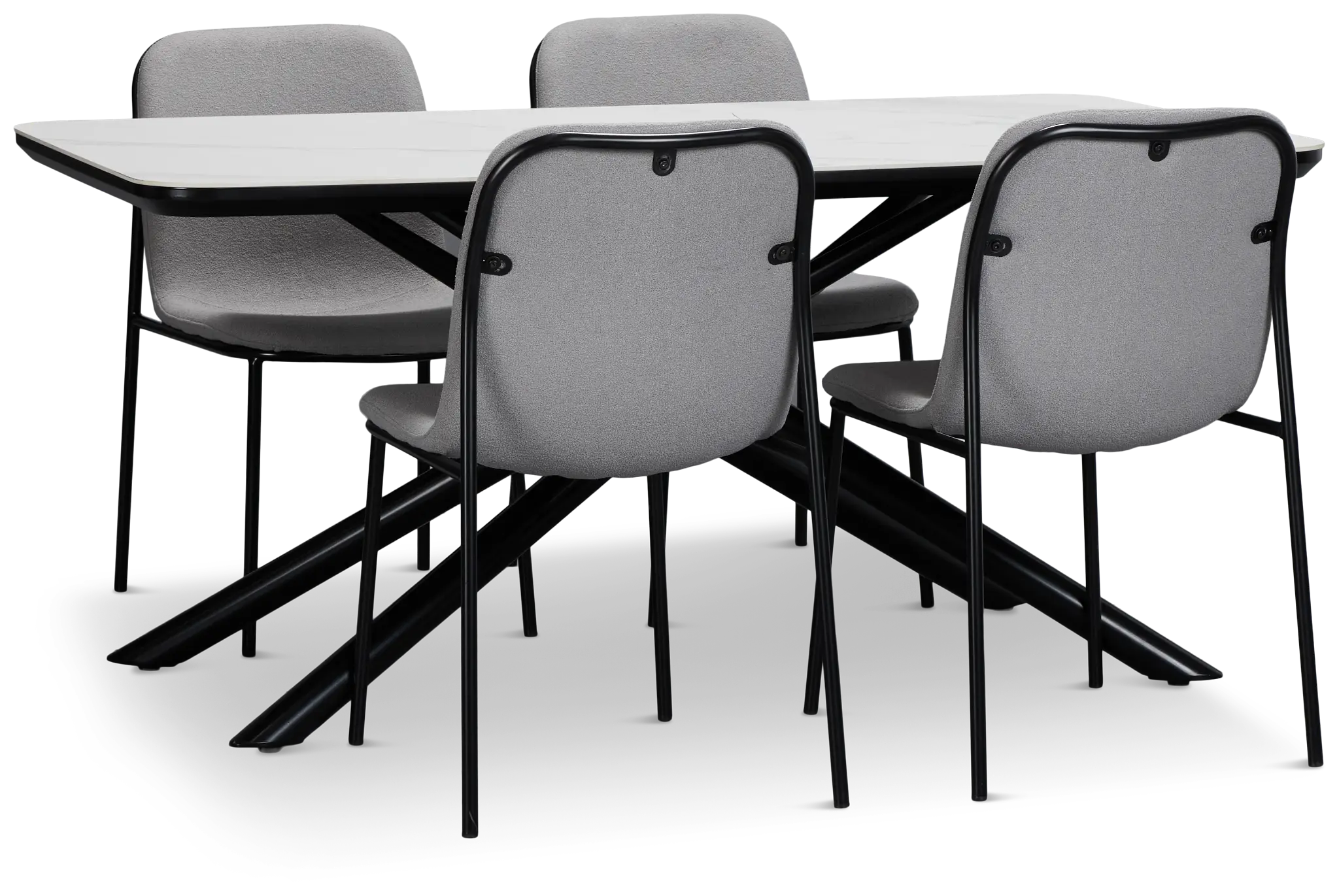 Palos White Rect Table & 4 Gray Upholstered Chairs Palos White Rect Table & 4 Gray Upholstered Chairs