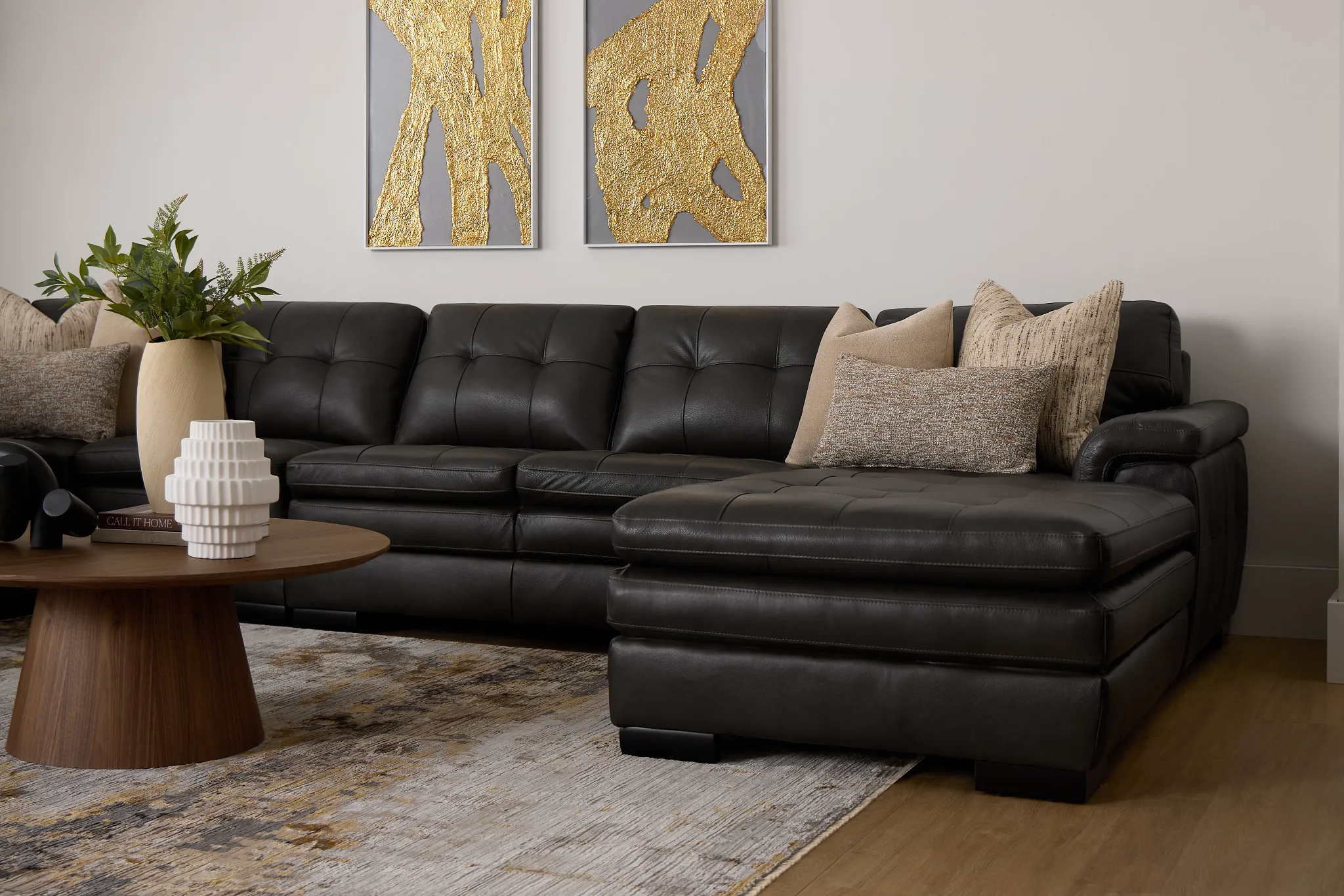 Braden Dark Gray Leather Large Right Chaise Sectional