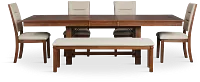 Park City Dark Tone Rect Table With 4 Upholstered Side Chairs & Bench