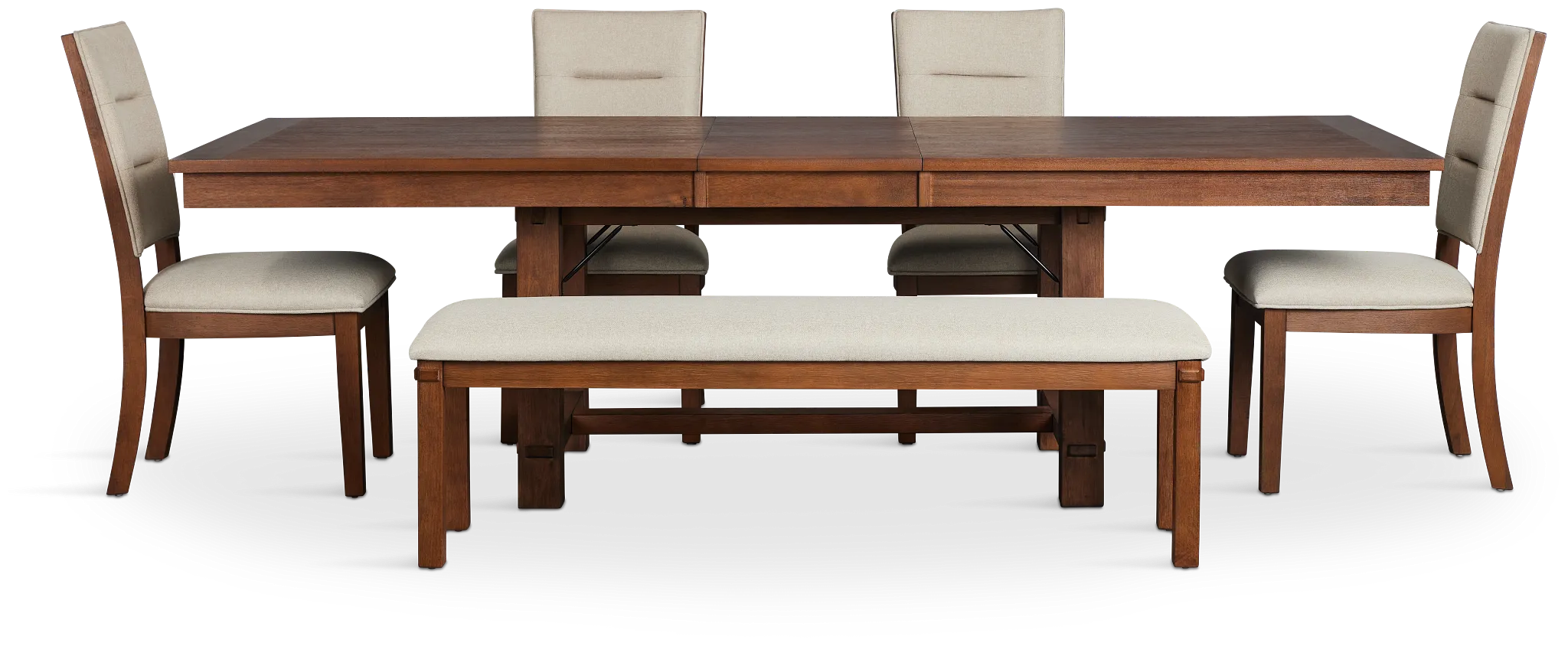 Park City Dark Tone Rect Table With 4 Upholstered Side Chairs & Bench
