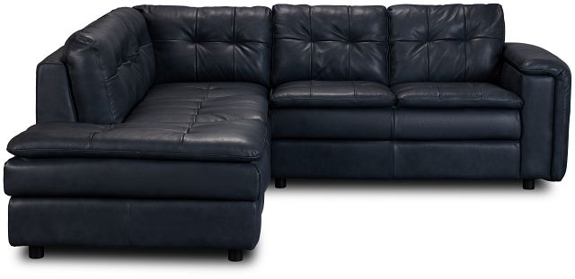 Rowan Navy Leather Small Left Bumper Sectional