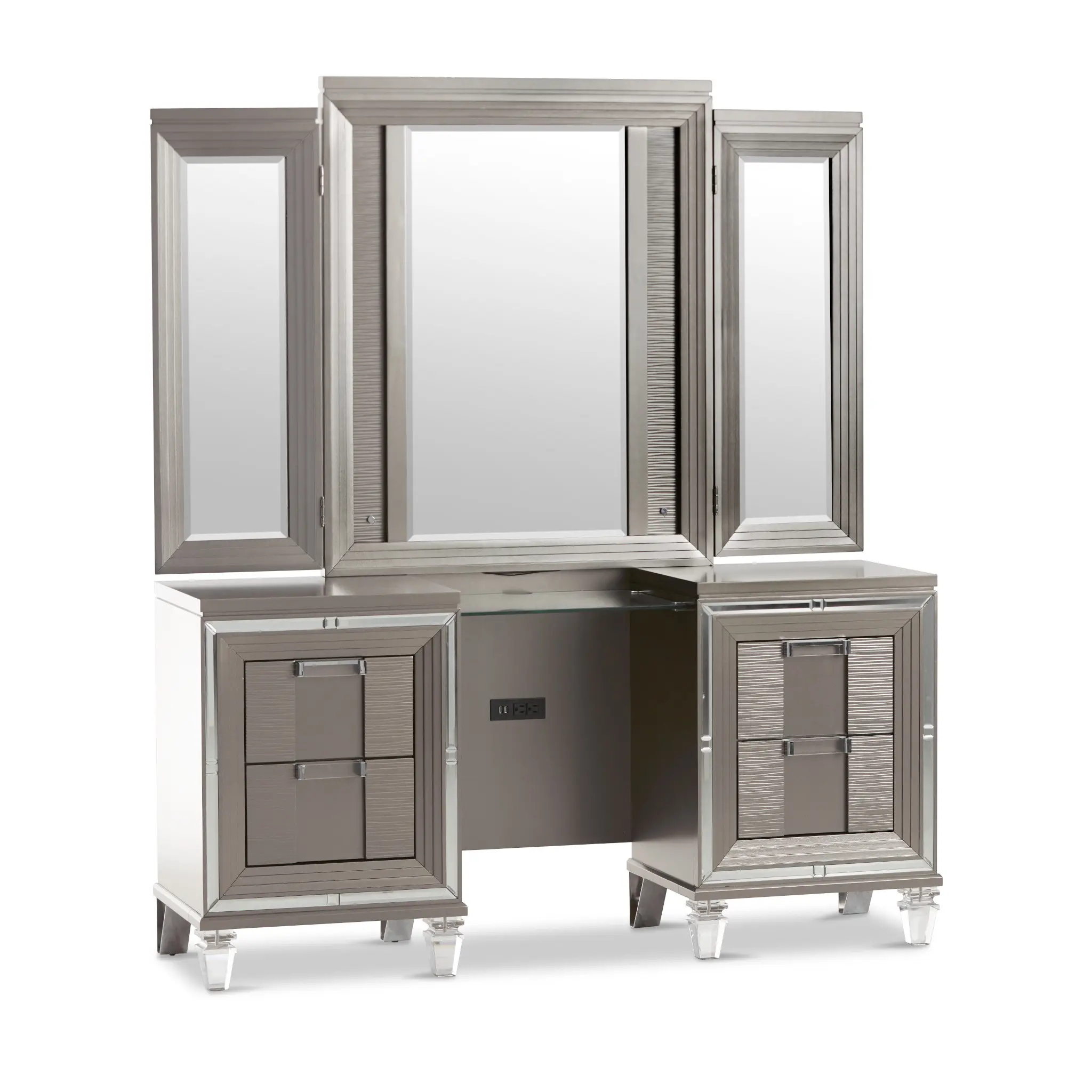 Vegas Gray Vanity & Mirror With Stool Vegas Gray Vanity & Mirror With Stool