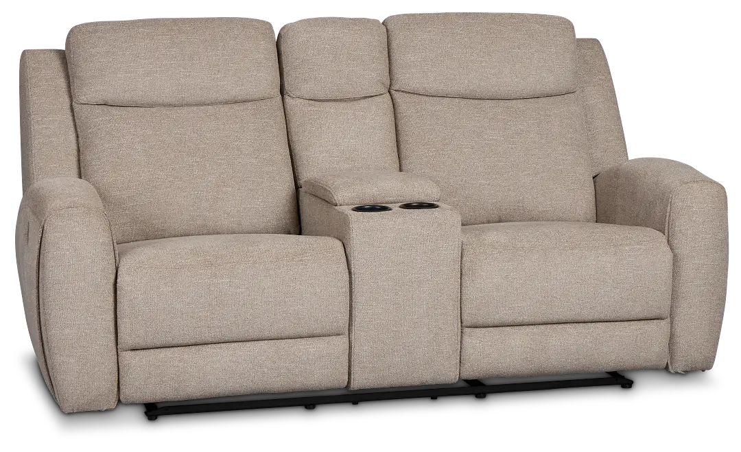 Walker Beige Fabric Reclining Console Loveseat Walker Beige Fabric Reclining Console Loveseat