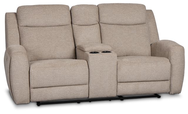 Walker Beige Fabric Reclining Console Loveseat