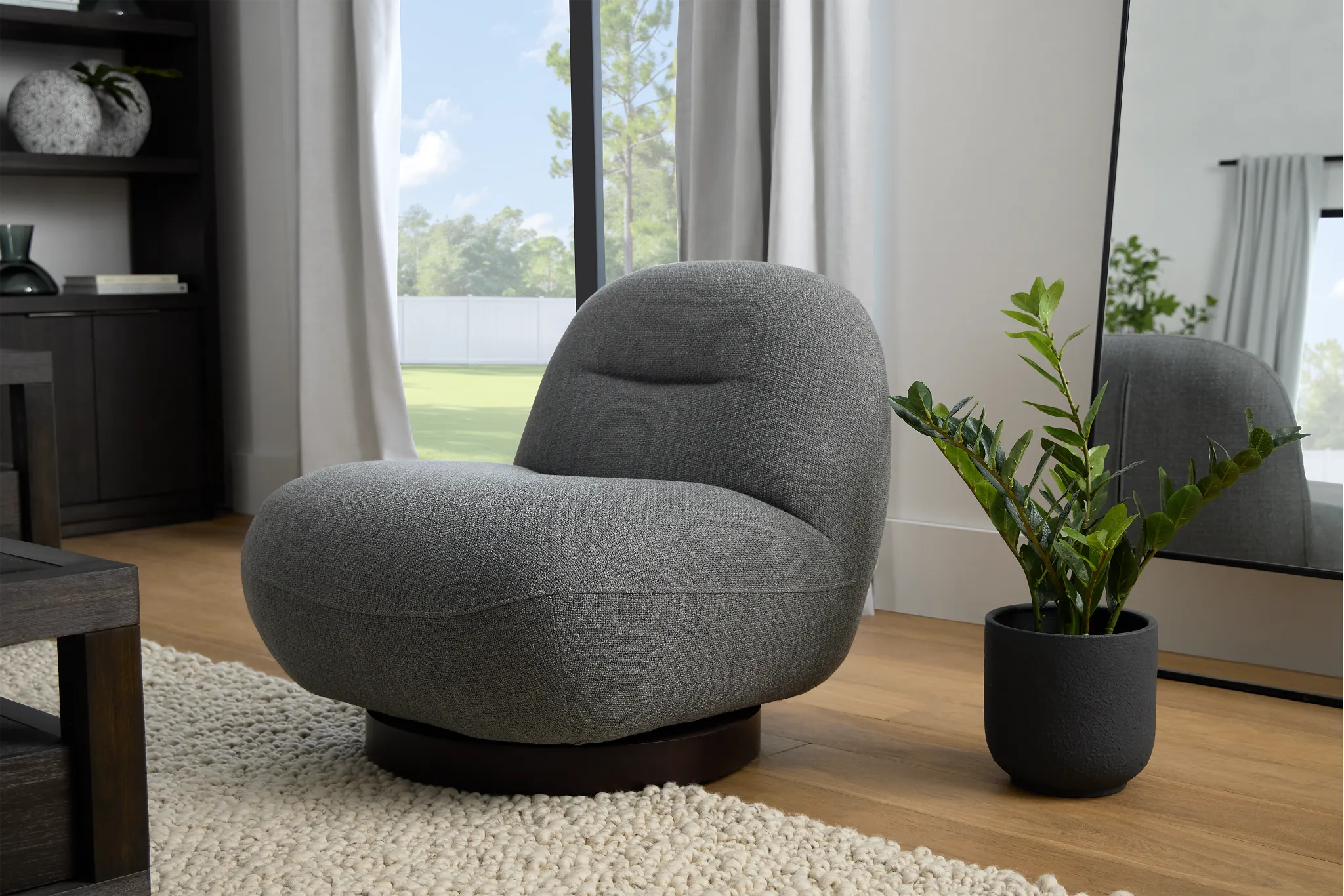Aaliyah Dark Gray Fabric Swivel Accent Chair