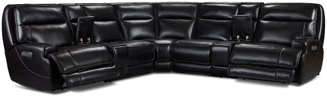 Casey Black Lthr/vinyl Large Dual Power Reclining Two-arm Sectional