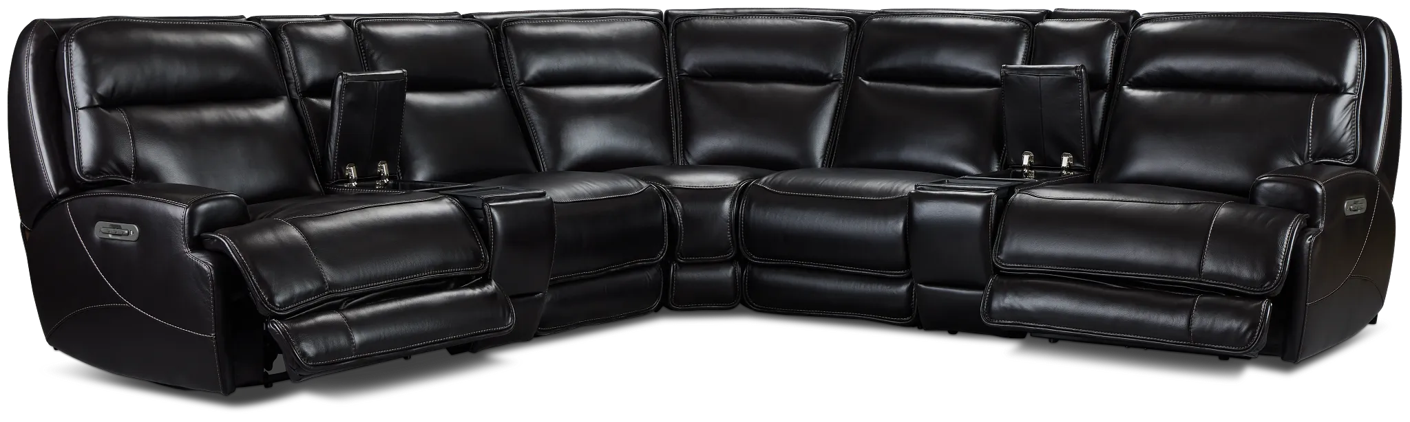 Casey Black Lthr/vinyl Large Dual Power Reclining Two-arm Sectional