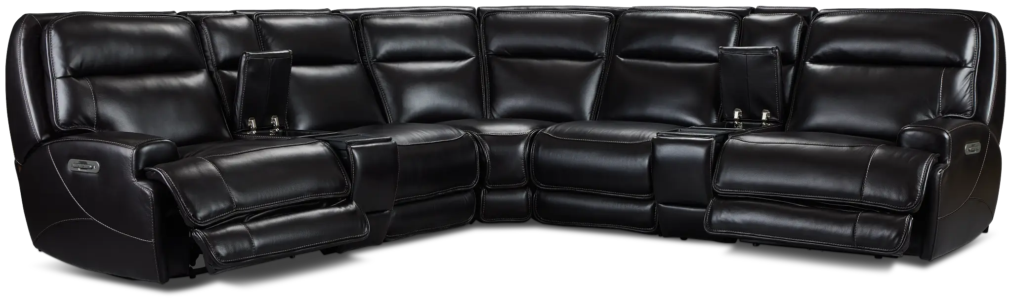 Casey Black Lthr/vinyl Large Dual Power Reclining Two-arm Sectional Casey Black Lthr/vinyl Large Dual Power Reclining Two-arm Sectional