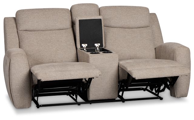 Walker Beige Fabric Reclining Console Loveseat