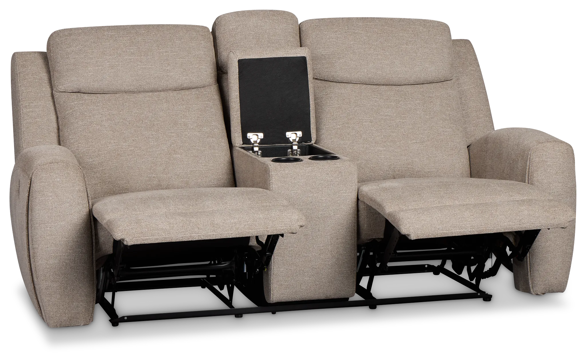 Walker Beige Fabric Reclining Console Loveseat