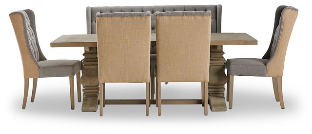 Hadlow Gray 84" Table 4 Tufted Chairs & Bench (2)