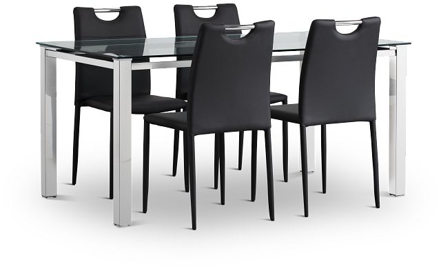 Skyline Black Rect Table & 4 Upholstered Chairs (1)