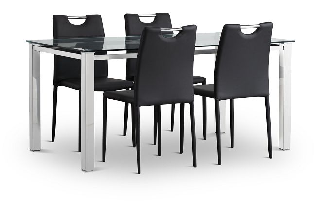 Skyline Black Rect Table & 4 Upholstered Chairs