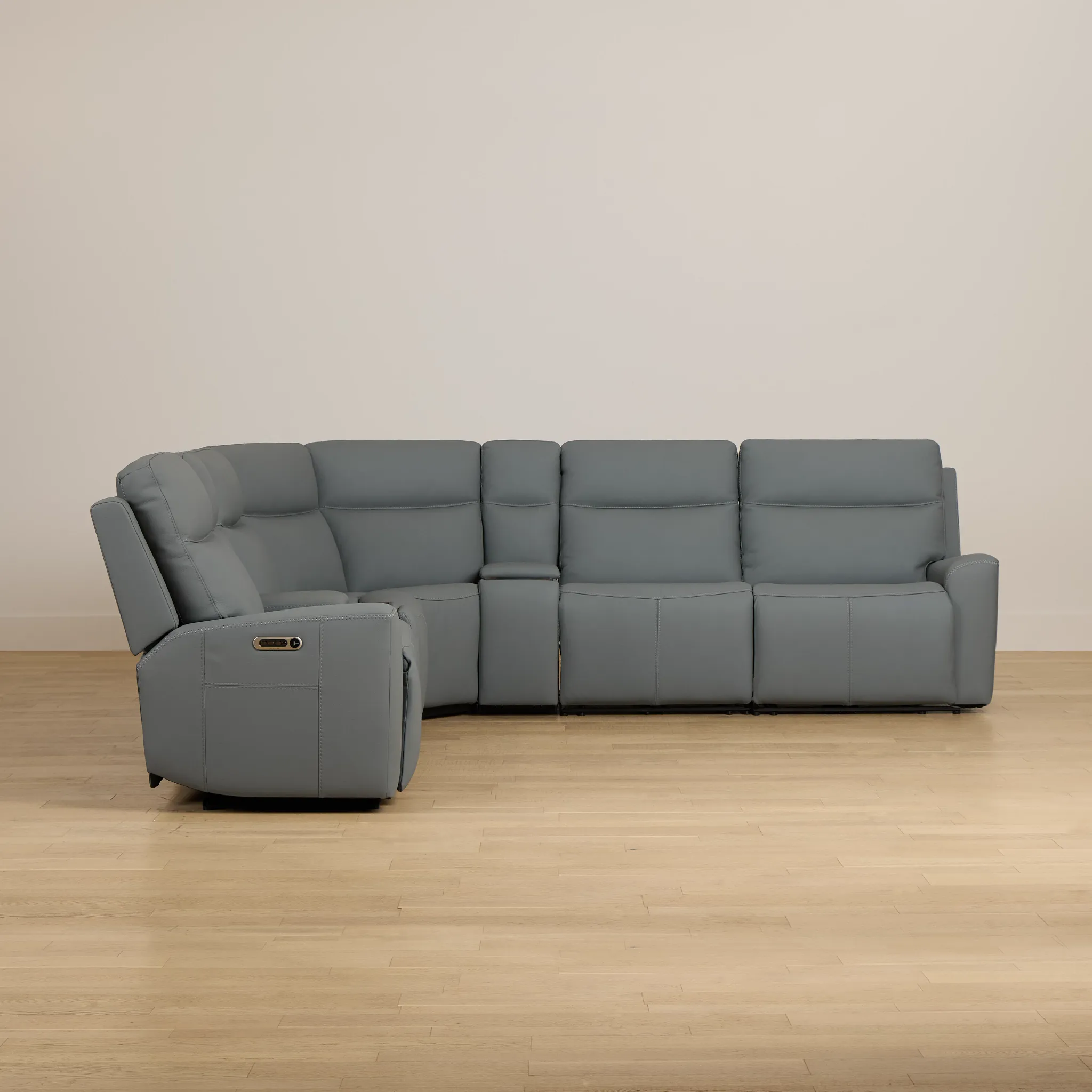Flexsteel Sterling Blue Lthr/vinyl Large Triple Power Reclining Two-arm Sectional