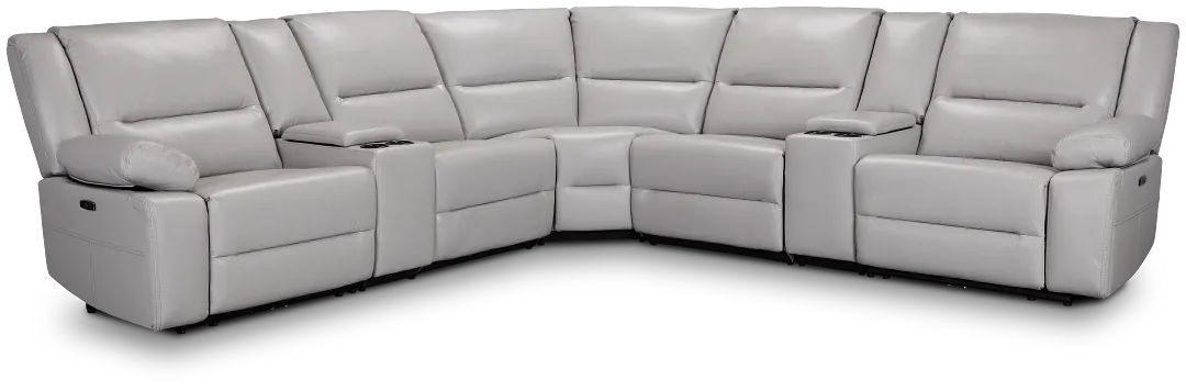 Peyton Light Gray Lthr/vinyl Large Dual Power Reclining Two-arm Sectional