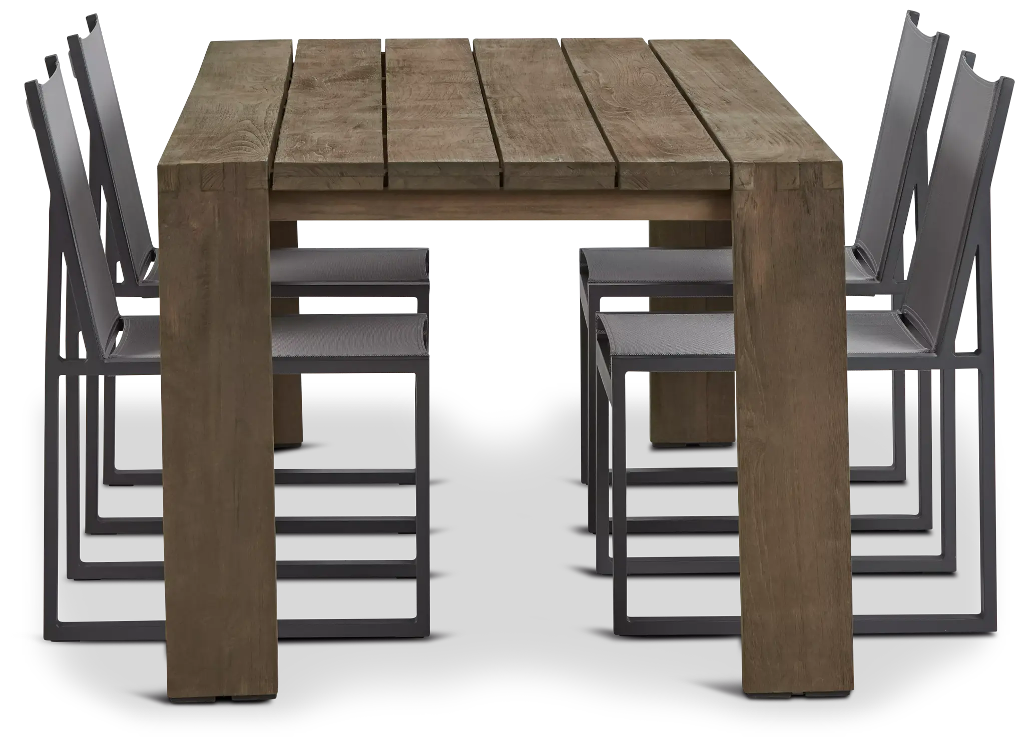 Linear 82" Teak Table & 4 Sling Side Chairs Linear 82" Teak Table & 4 Sling Side Chairs