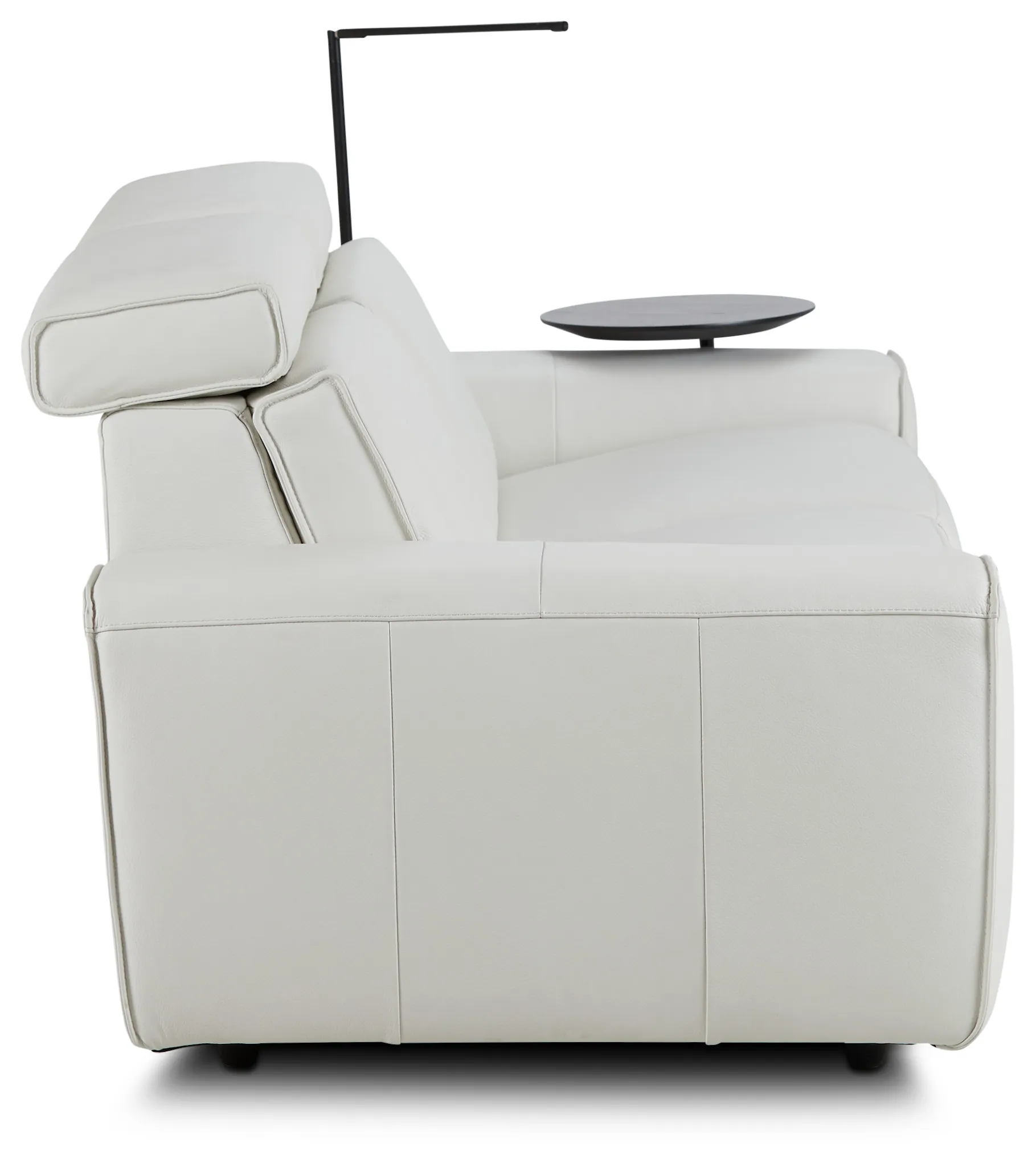Carmelo White Leather Power Reclining Sofa With Right Table & Light