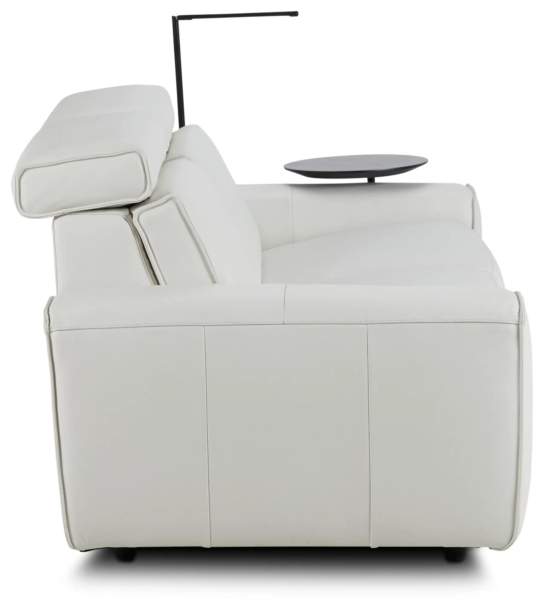 Carmelo White Leather Power Reclining Sofa With Right Table & Light Carmelo White Leather Power Reclining Sofa With Right Table & Light
