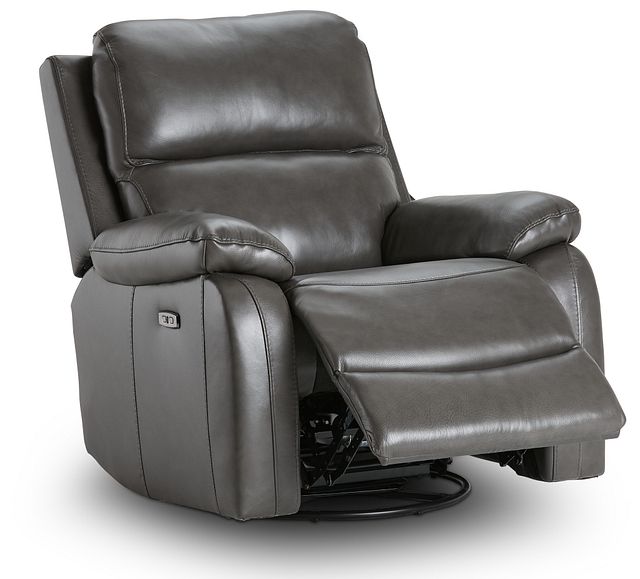 Mason Dark Gray Leather Power Glider Recliner With Power Headrest