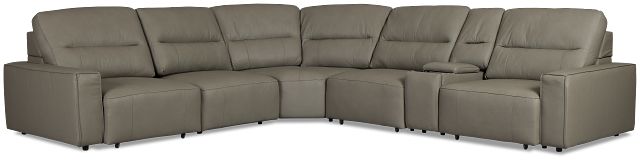 Rudy Gray Lthr/vinyl Medium Tri Power 2 Arm Extension Chaise Sectional
