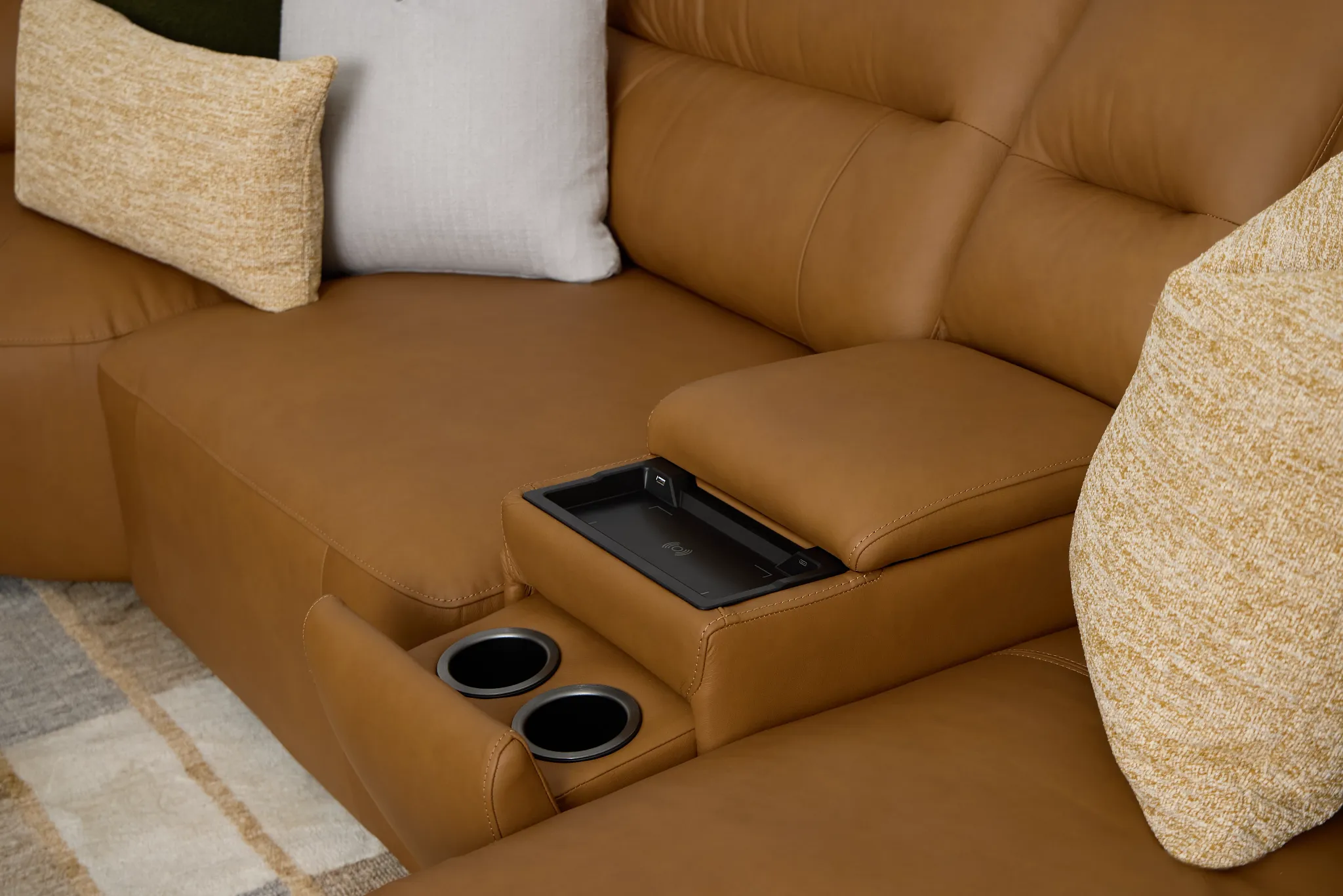 Rudy Brown Lthr/vinyl Medium Tri Power 2 Arm Extension Chaise Sectional