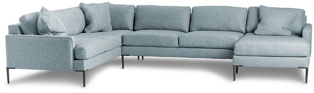 Morgan Teal Fabric Medium Right Chaise Sectional W/ Metal Legs (2)