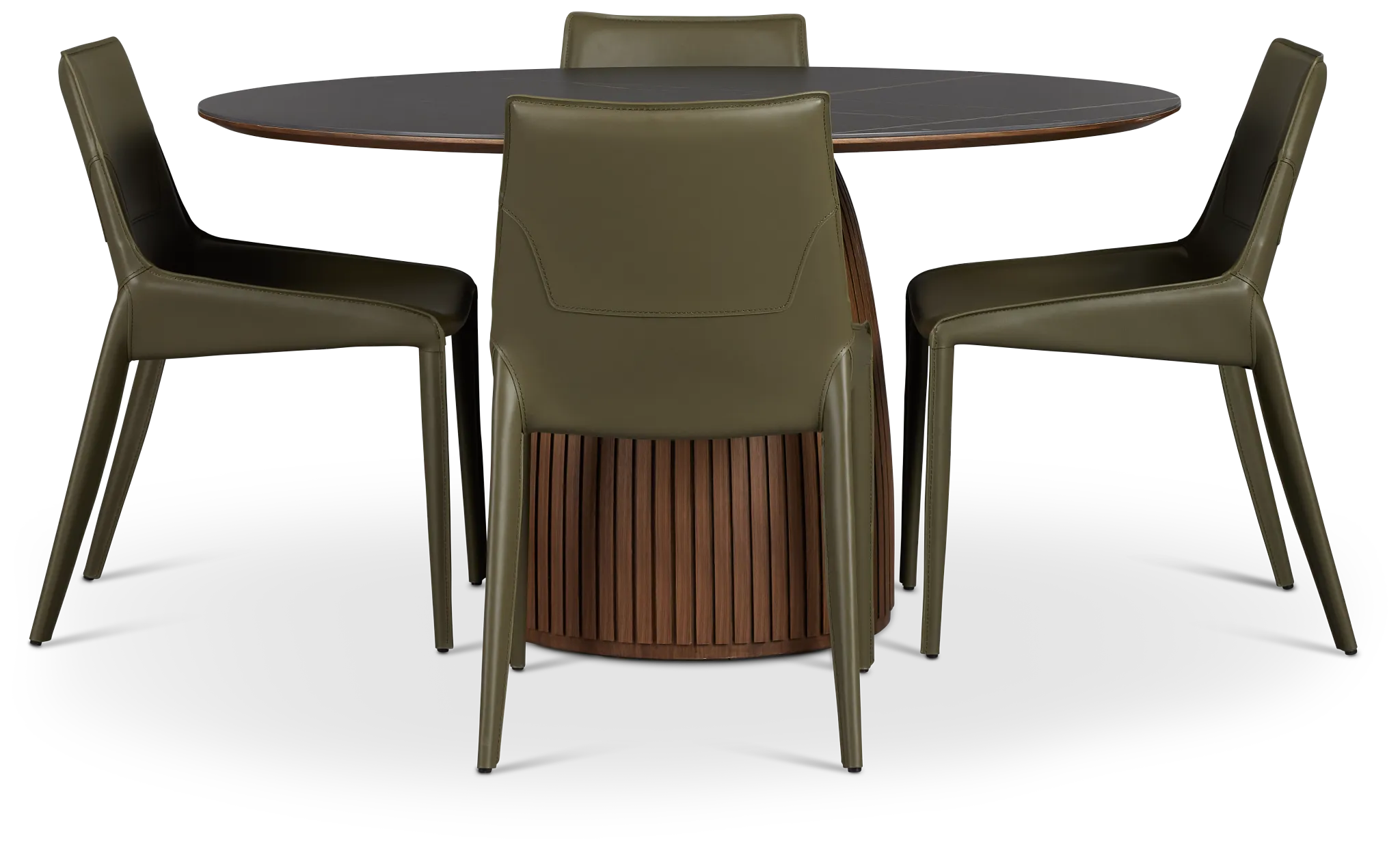 Wayne Two-tone Stone Round Table & 4 Dark Green Upholstered Chairs