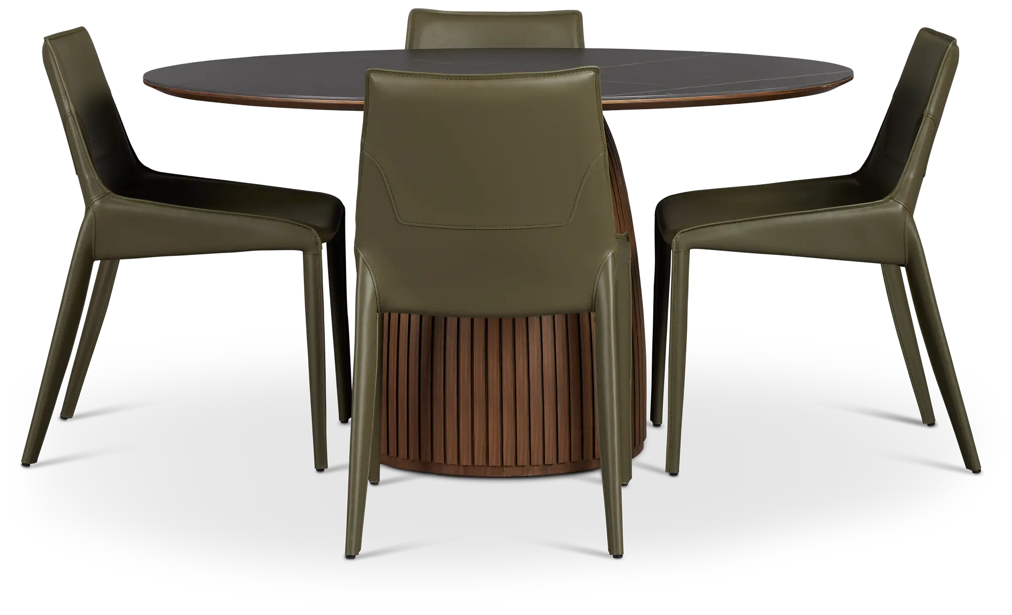 Wayne Two-tone Stone Round Table & 4 Dark Green Upholstered Chairs Wayne Two-tone Stone Round Table & 4 Dark Green Upholstered Chairs