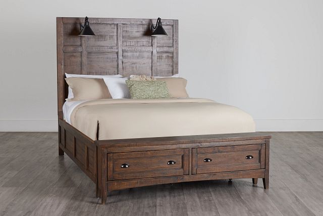 Heron Cove Mid Tone Panel Bed With Lights And Bench