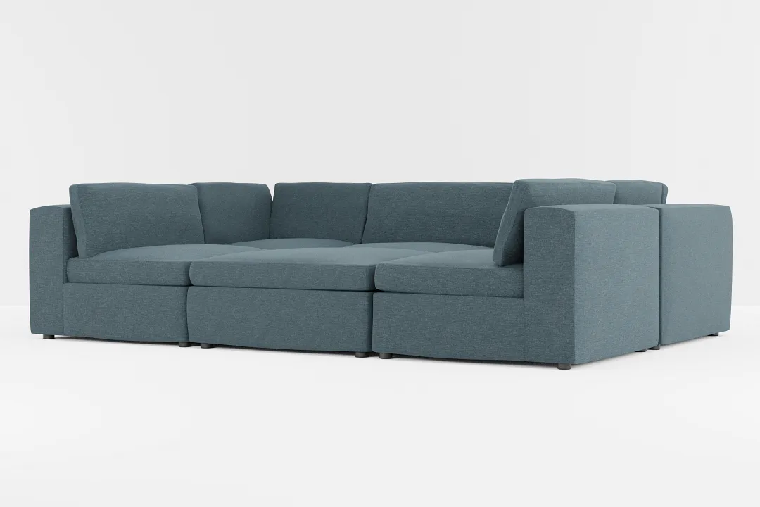 Destin Elevation Dark Blue Fabric 6-piece Pit Sectional