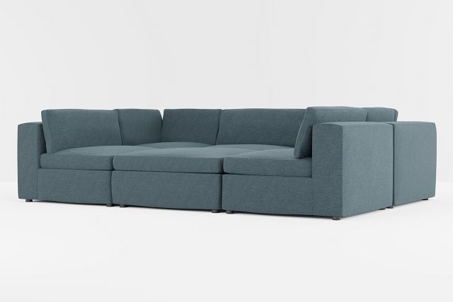 Destin Elevation Dark Blue Fabric 6-piece Pit Sectional