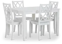 Edgartown White Rect Table & 4 White Wood Chairs