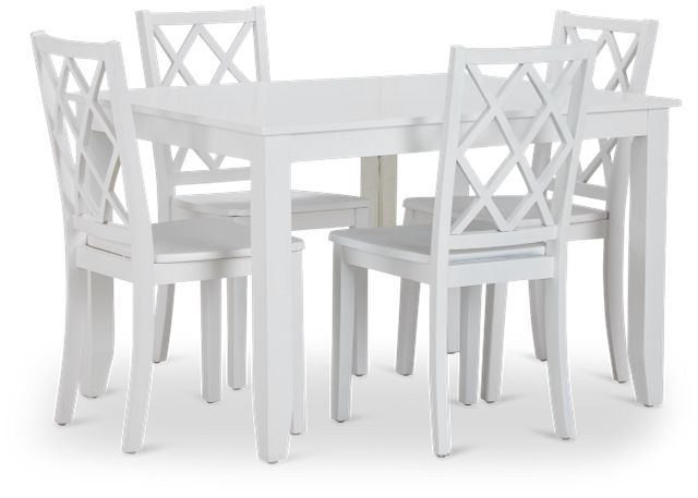 Edgartown White Rect Table & 4 White Wood Chairs