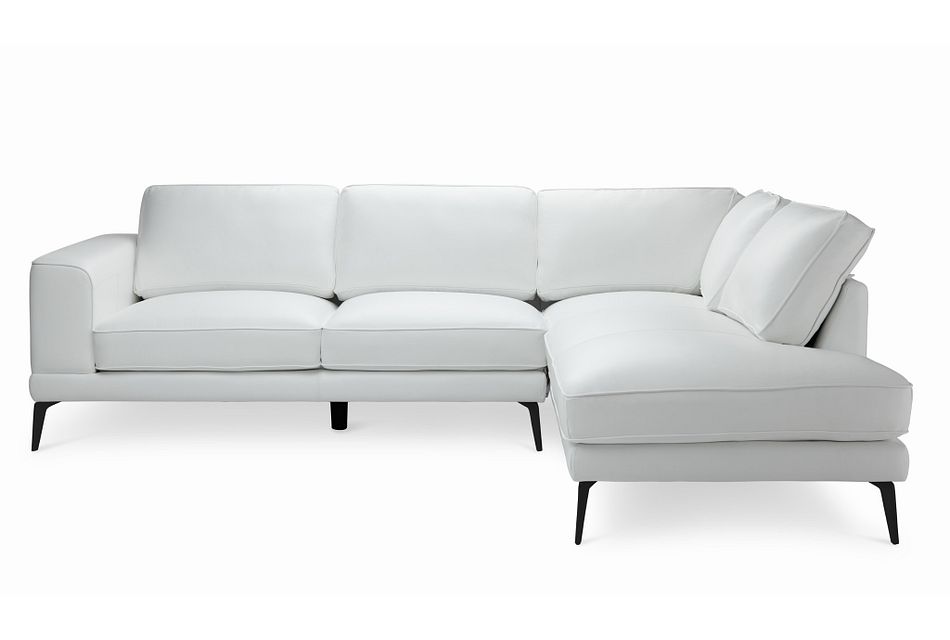 Naples White Leather Right Chaise Sectional With Black Legs